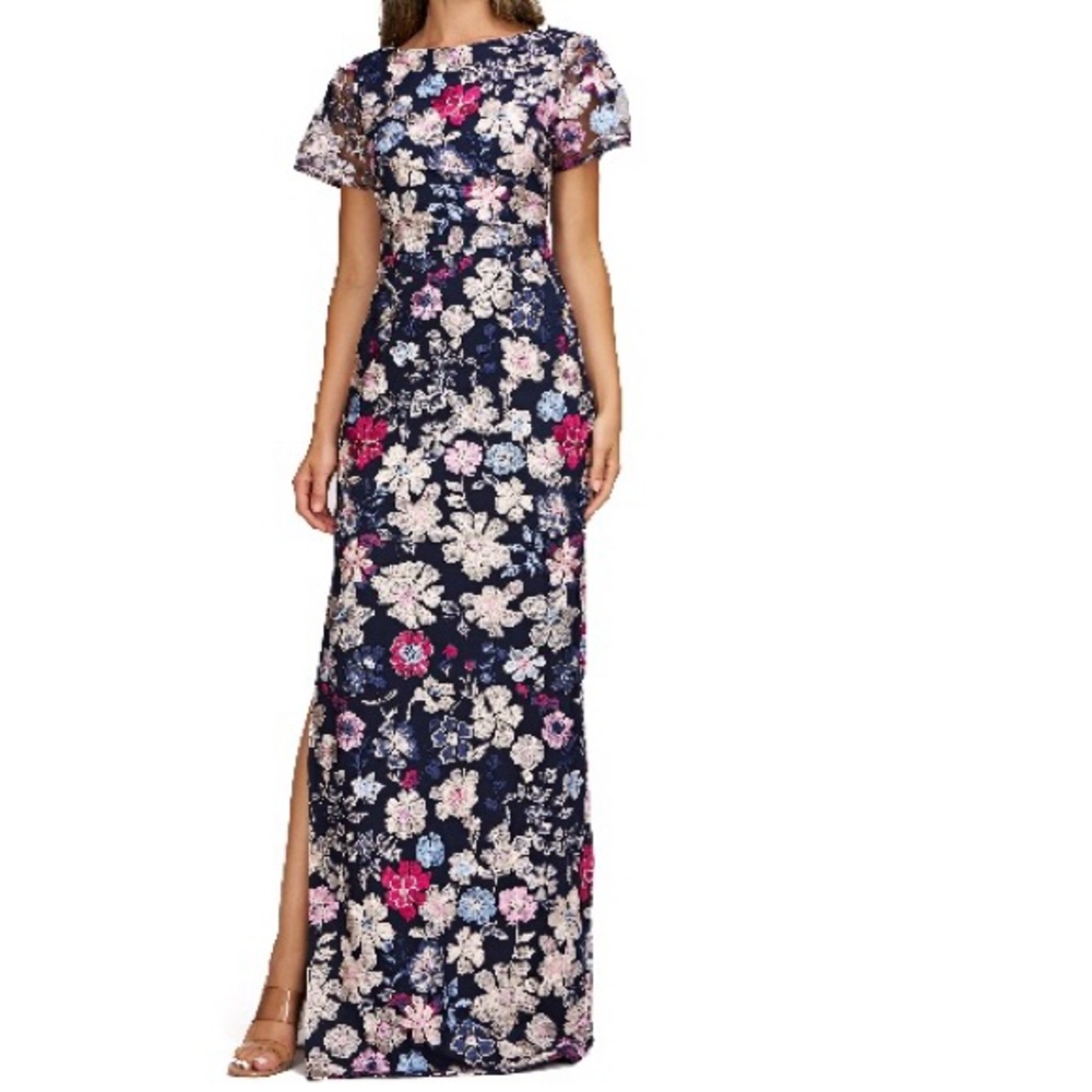 JS Collections Blue and Pink Slit Maxi Gown